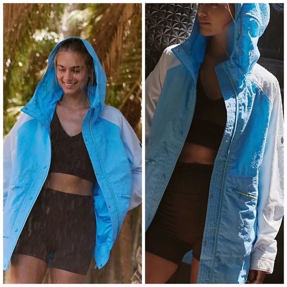 Free People Blue and White Utility Jacket with Hood